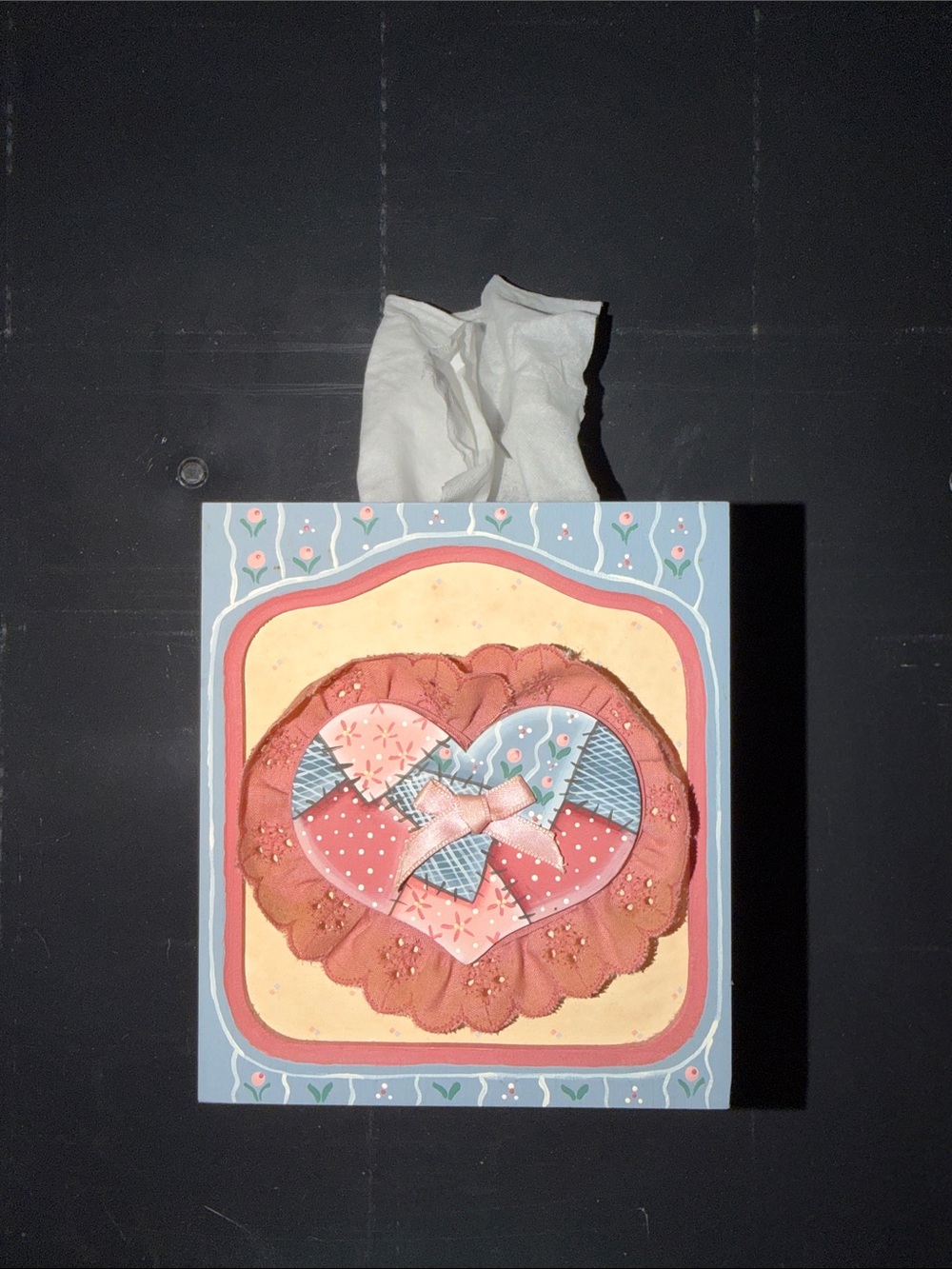 Decorative Heart Tissue Box Cover in Pastel Blue and Pink